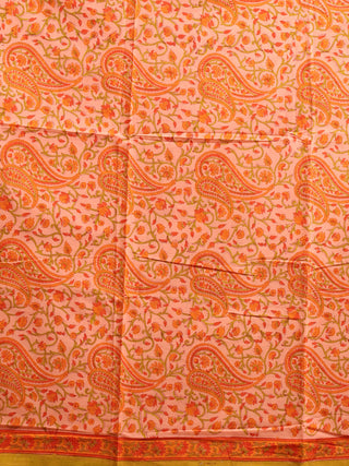Peach Base Kurta with Orange-Red Paisley Floral Print and Pistachio Green Kota Doria Dupatta