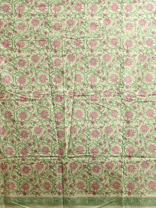 Mint Green Base Kurta with Magenta Floral Print and Ivory Kota Doria Dupatta