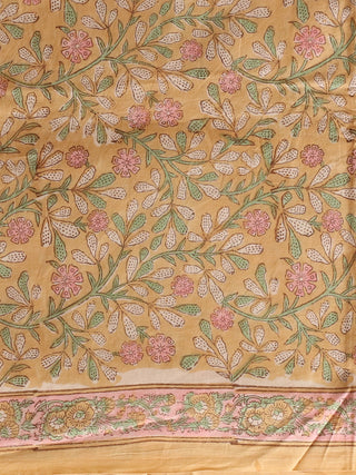 Beige Kurta with Pastel Pink-Green Floral Jaal and Blush Kota Doria Dupatta