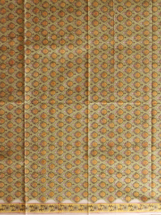 Olive Green Kurta with Marigold Buti Print and Ivory Kota Doria Dupatta