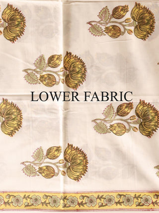 Olive Green Kurta with Marigold Buti Print and Ivory Kota Doria Dupatta