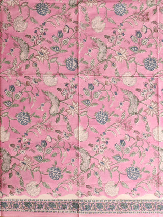 Mauvish-Pink Kurta with Mughal-Style Botanical Print and Indigo Kota Doria Dupatta