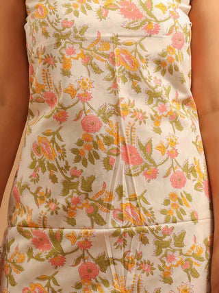 Ivory Kurta with Pastel Garden Bloom Print and Off-White Kota Doria Dupatta