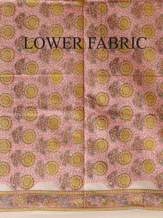 Blush Pink Kurta with Yellow-Grey Wildflower Print and Monochrome Kota Doria Dupatta
