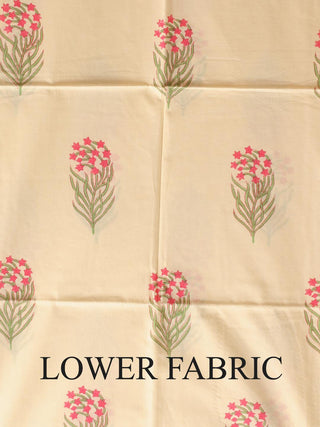 English Rose Pink Kurta with Blue and Red Petite Floral Print and Off-White Dupatta with Floral Sprigs