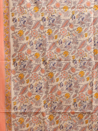 Chalk-White Kurta with Yellow and Peach Floral Pattern and Peach Dupatta
