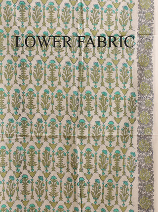 Light Olive Green Kurta with White Floral Bootis and White-Green Kota Doria Dupatta