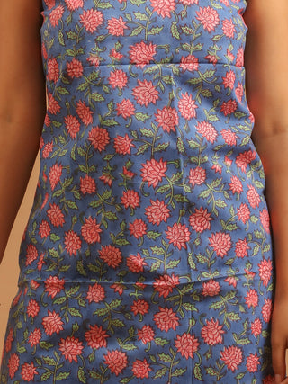 Indigo Blue Kurta with Peach Florals and Multicolour Printed Kota Doria Dupatta