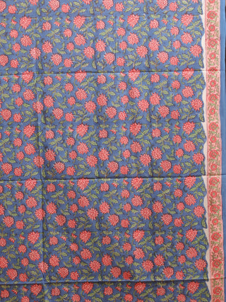 Indigo Blue Kurta with Peach Florals and Multicolour Printed Kota Doria Dupatta