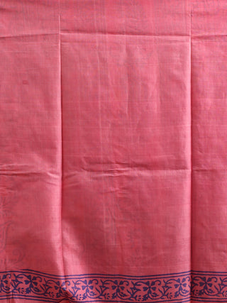 Pink and Grey Pure Tussar Silk Handblock Printed Dress Material Set