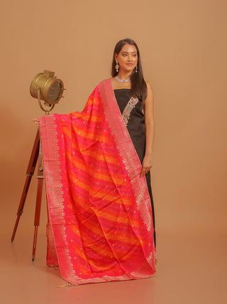 Black Khadi Silk Kurta with Hand Aari Work, Santoon Lower & Banarasi Upada Dupatta