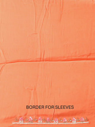 Peach Muslin Kurta with Hand Aari Work, Malai Cotton Bottom & Chiffon Dupatta