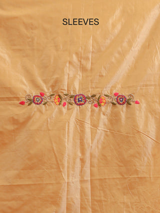 Golden Beige Bangalore Silk Kurta with Aari Work, Matching Bottom & Pistachio Green Banarasi Dupatta
