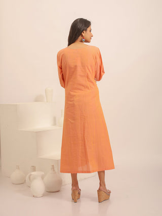 Peachish Pink Dual Tone South Cotton Dress with Side Tie Detail