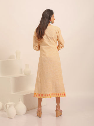 Sandal Colour South Cotton Dress with Hand Embroidered Yoke