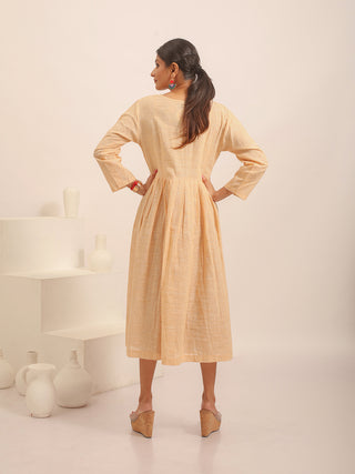 Sandal Colour South Cotton Dress with Hand Embroidery