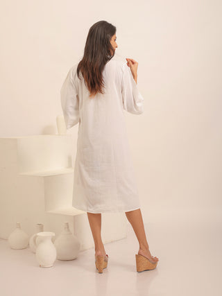 White Andhra Handloom Cotton Dress with Vibrant Floral Hand Painting