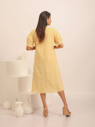 Sandal Colour Andhra Handloom Cotton Dress with Hand-Painted Botanical Design