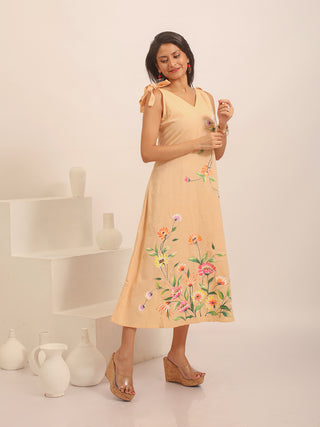 Sandal Andhra Handloom Cotton Dress with Hand-Painted Floral Vines