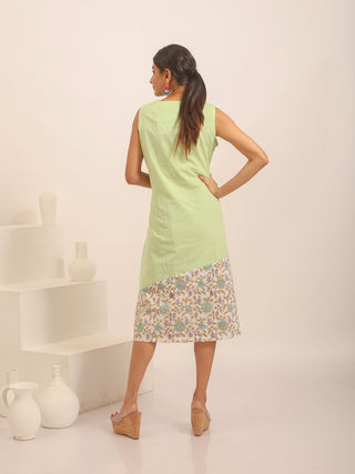 Pastel Green Sanganeri Cotton Dress with Pintuck Detail
