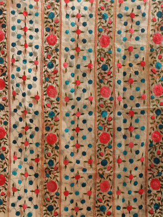 Beige Chanderi Dupatta with Pink-Blue Floral Striping