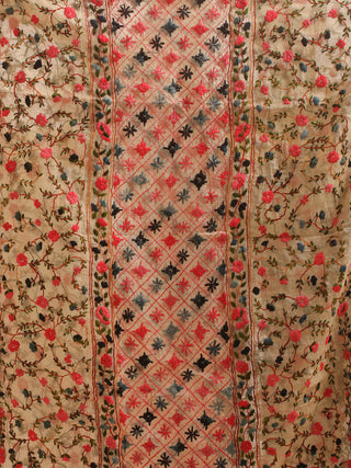Ivory Chanderi Dupatta with Central Geometric Motif and Side Florals