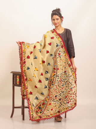 Ivory Chanderi Dupatta with Mughal-Inspired Butis and Jaal Embroidery
