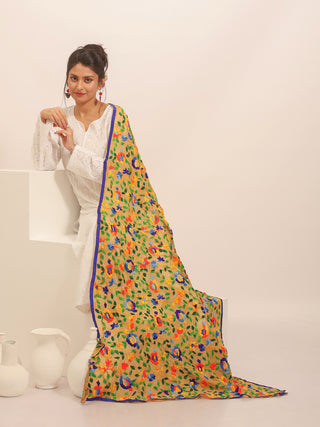 Light Beige Georgette Dupatta with Multicolour Circular Floral Embroidery