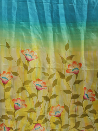 Turquoise Meadow Hand-Painted Pure Silk Dupatta