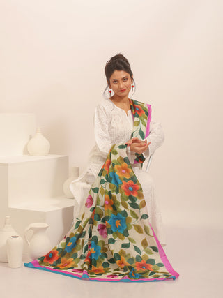 Carnival Garden Hand-Painted Pure Silk Dupatta