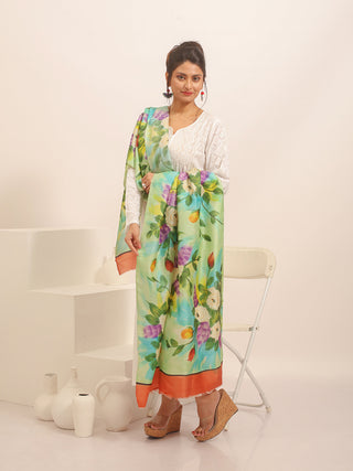 Verdant Spring Hand-Painted Pure Silk Dupatta