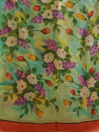Verdant Spring Hand-Painted Pure Silk Dupatta