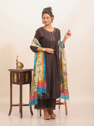 Blush Meadow Hand-Painted Pure Silk Dupatta