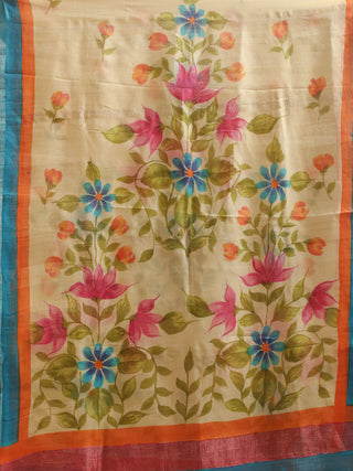 Blush Meadow Hand-Painted Pure Silk Dupatta