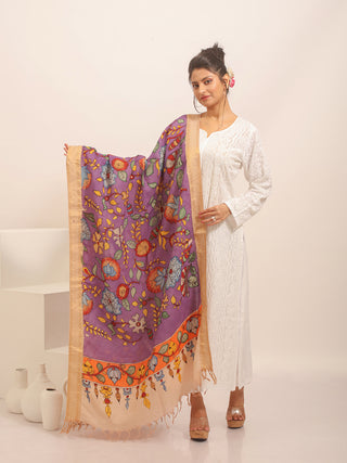 Purple Blossom Kalamkari Bangalore Silk Dupatta
