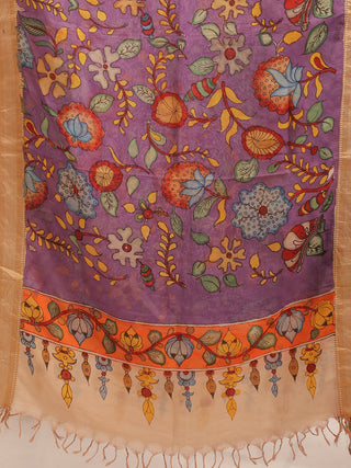 Purple Blossom Kalamkari Bangalore Silk Dupatta