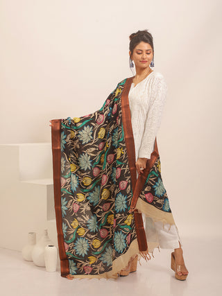 Lotus Woodland Kalamkari Bangalore Silk Dupatta