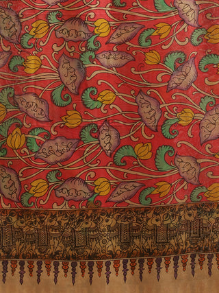 Dark Pink Kalamkari Dupatta with Lotus and Creeper Motifs