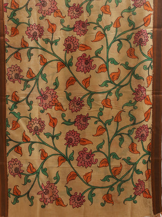 Beige Kalamkari Dupatta with Pink and Orange Flowers