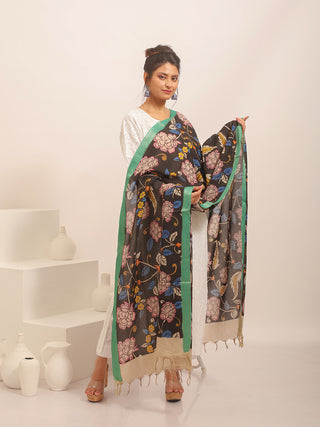 Night Bloom Kalamkari Bangalore Silk Dupatta