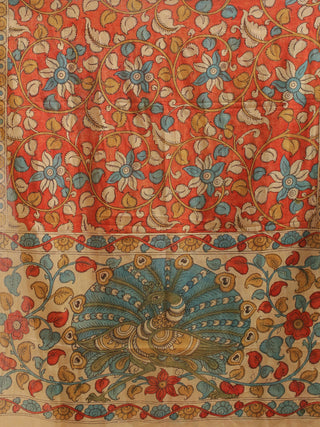 Brick-Red Kalamkari Bangalore Silk Dupatta