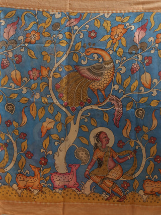 Mythic Forest Kalamkari Bangalore Silk Dupatta