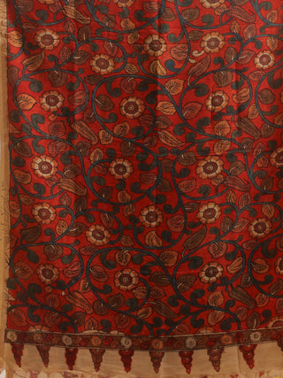Brick-Red Floral Kalamkari Dupatta