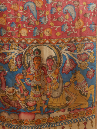 Radha-Krishna Kalamkari Dupatta with Divine Tableau