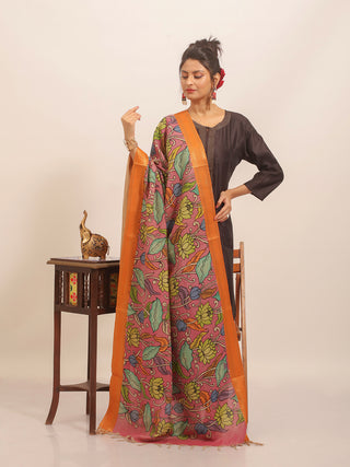 Pink-Green Lotus Kalamkari Dupatta