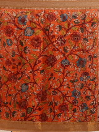 Flame Orange Blossom Kalamkari Dupatta