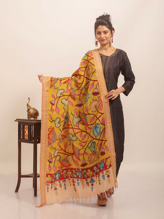 Yellow Garden Kalamkari Dupatta