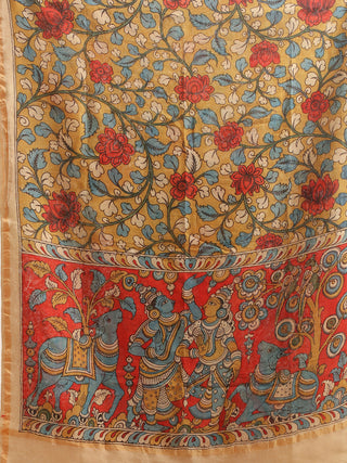 Royal Krishna Kalamkari Dupatta in Sage & Scarlet