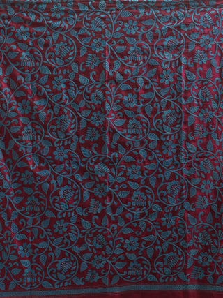Plum & Blue Hand-Embroidered Kantha Dupatta in Bangalore Silk