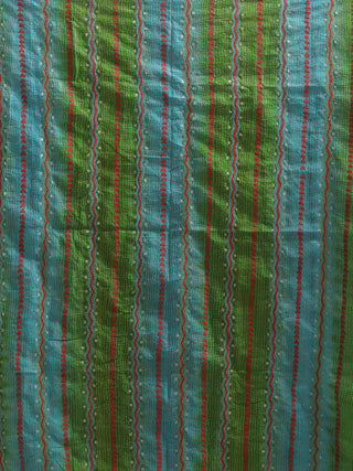 Sky & Leaf Green Tie-Dye Tussar Silk Dupatta with Kantha Work